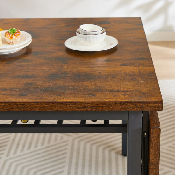 English Elm Folding Drop Leaf Dining Table Rustic Brown Steel Frame Seats Six Space Saving W1162104704