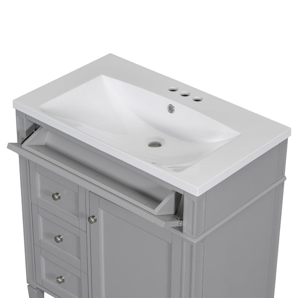 English Elm 30'' Modern Single Sink Vanity with Resin Basin Soft Close Drawers and Storage Cabinet SW000103AAE-2