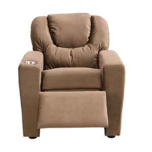 English Elm Kids Velvet Recliner with Adjustable Footrest Padded Headrest and Built in Cup Holders W214101804