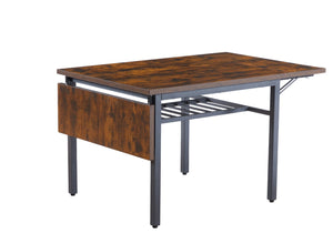 English Elm Folding Drop Leaf Dining Table Rustic Brown Steel Frame Seats Six Space Saving W1162104704
