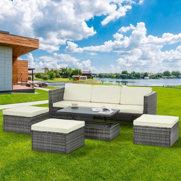 English Elm Patio 5-Piece Pe Wicker Furniture Set With Lift-Top Coffee Table For Ultimate Outdoor Comfort & Style W1703S00004-GIGA