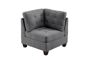 English Elm Living Tufted Corner Sofa Wedge with Linen-Look Fabric, Nailhead Trim, Rustic Wood Legs for Elegant Comfort Grey 34 L x 34 W x 17 H B011119654