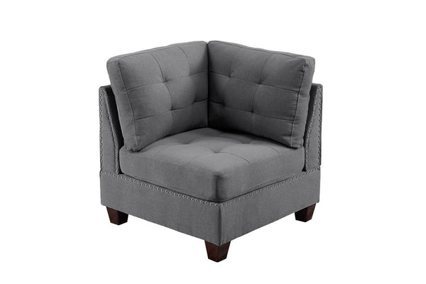 English Elm Living Tufted Corner Sofa Wedge with Linen-Look Fabric, Nailhead Trim, Rustic Wood Legs for Elegant Comfort Grey 34 L x 34 W x 17 H B011119654