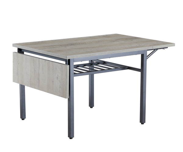 English Elm Folding Dining Table with Drop Leaves, Grey/Black Space-Saving Design Seats 4-6, 63.2"x35.5" W1162104707