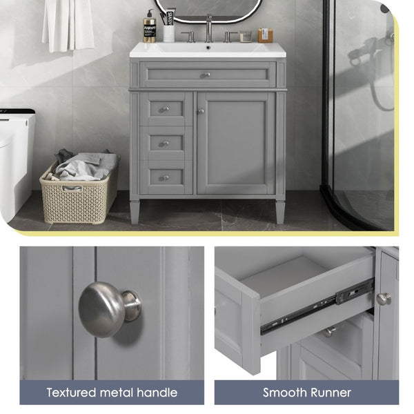 English Elm 30'' Modern Single Sink Vanity with Resin Basin Soft Close Drawers and Storage Cabinet SW000103AAE-2