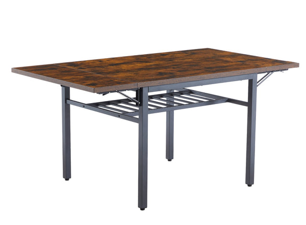 English Elm Folding Drop Leaf Dining Table Rustic Brown Steel Frame Seats Six Space Saving W1162104704