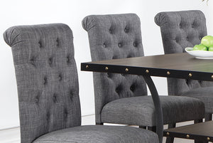 English Elm Classic Rectangle Dining Table Set with Nailhead Trim, Bottom Storage & 6 Charcoal Tufted Chairs B011S00423