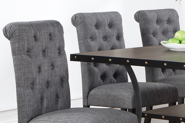 English Elm Classic Rectangle Dining Table Set with Nailhead Trim, Bottom Storage & 6 Charcoal Tufted Chairs B011S00423