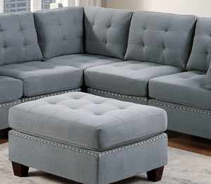 English Elm Modular 6-Piece Sectional Sofa Set - Stylish Gray Linen, Tufted Design With Nailhead Trim & Ottoman B011S00414