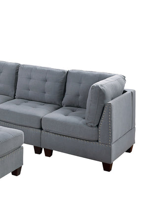 English Elm Living Tufted Corner Sofa Wedge with Linen-Look Fabric, Nailhead Trim, Rustic Wood Legs for Elegant Comfort Grey 34 L x 34 W x 17 H B011119654