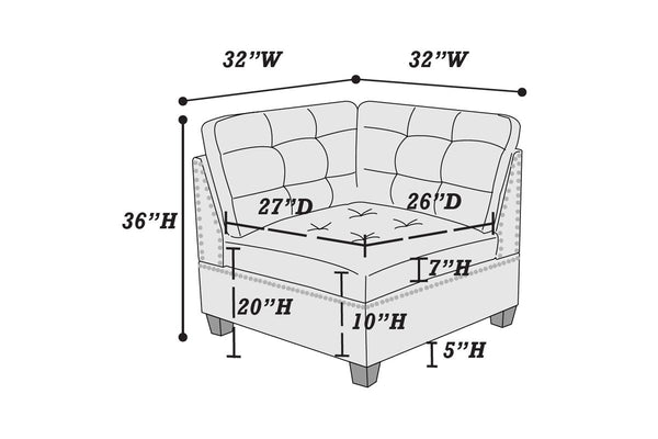 English Elm Living Tufted Corner Sofa Wedge with Linen-Look Fabric, Nailhead Trim, Rustic Wood Legs for Elegant Comfort Grey 34 L x 34 W x 17 H B011119654