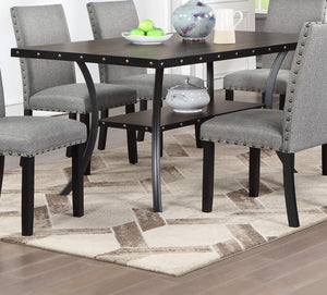 English Elm Modern Round Dining Set with Nailhead Trim and Under-Table Storage, Plush Upholstered Chairs Gray 70 L x 42 W x 6 H B011S00422