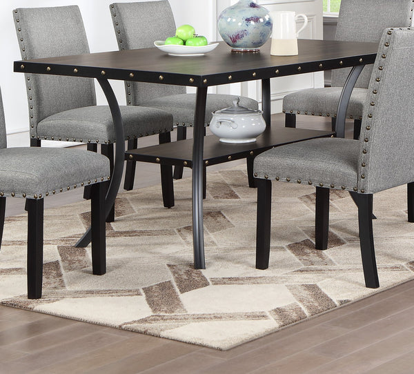 English Elm Modern Round Dining Set with Nailhead Trim and Under-Table Storage, Plush Upholstered Chairs Gray 70 L x 42 W x 6 H B011S00422