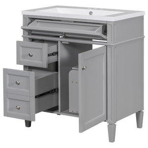 English Elm 30'' Modern Single Sink Vanity with Resin Basin Soft Close Drawers and Storage Cabinet SW000103AAE-2