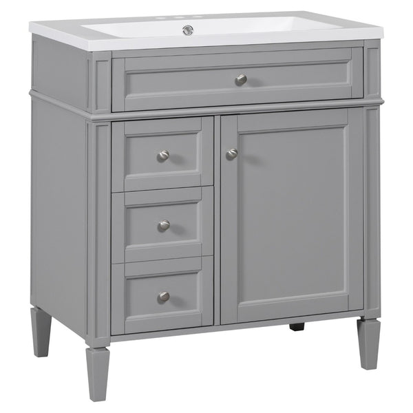 English Elm 30'' Modern Single Sink Vanity with Resin Basin Soft Close Drawers and Storage Cabinet SW000103AAE-2