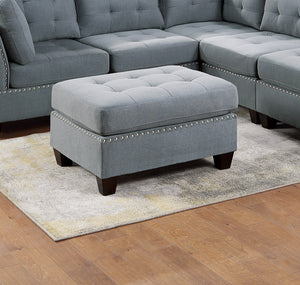 English Elm Living Tufted Ottoman Grey Linen-Look Cushion Nailhead Trim Wooden Legs Rustic 32"x26"x19" Stylish Seating B011119656
