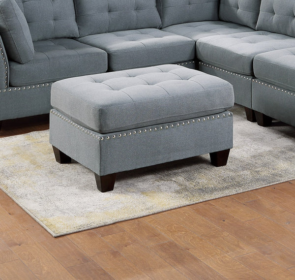 English Elm Modular 6-Piece Sectional Set In Gray Linen, Tufted With Nailheads - Versatile Living Room Furniture B011S00415