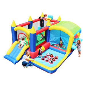 English Elm 7 in 1 Inflatable Bouncy Castle with Jump Zone Ball Pit and Obstacles for Kids W1677109362