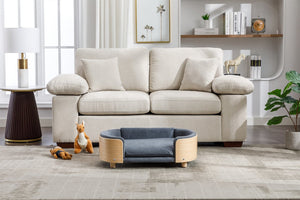 English Elm Scandinavian Elevated Dog Bed Sofa with Solid Wood Legs, Bent Back, Velvet Cushion, Mid Size Dark Grey W79490081