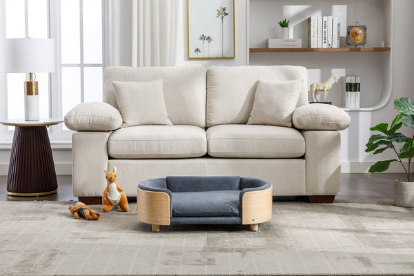 English Elm Scandinavian Elevated Dog Bed Sofa with Solid Wood Legs, Bent Back, Velvet Cushion, Mid Size Dark Grey W79490081