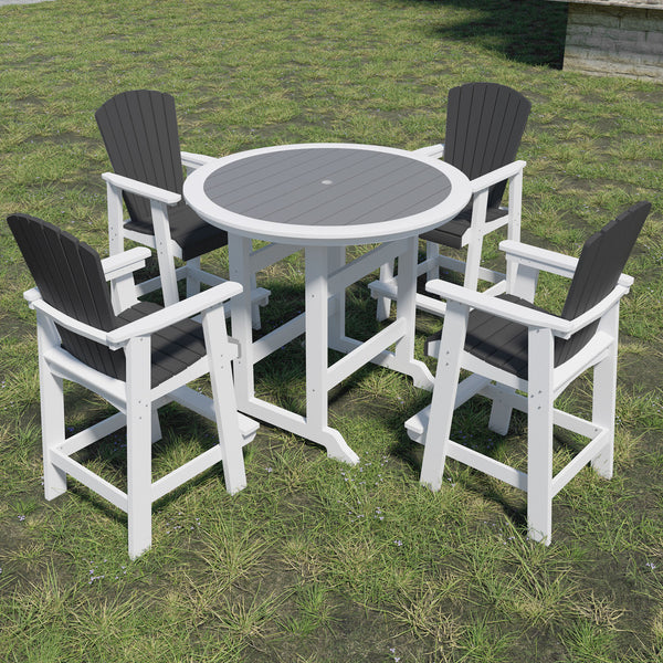 English Elm HDPE High Top Patio Bar Table Set for 4 White & Gray – Durable Outdoor HDPE Dining Table and 4 Chairs W1209S00016