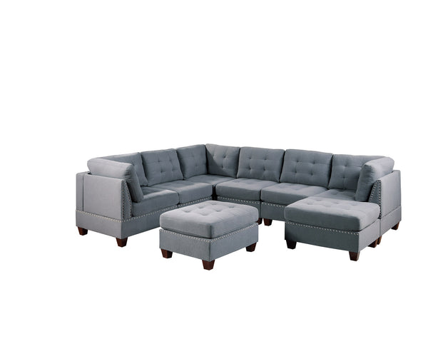 English Elm Modular 9-Piece Sectional Sofa Set With Tufted Design, Nailhead Trim & Gray Linen Fabric For Versatile Living Spaces B011S00413
