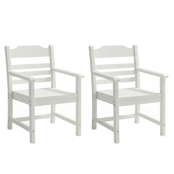 English Elm Patio HIPS Outdoor Dining Chair Set of 2 with Armrests, Imitation Wood Grain Teak Finish, UV-Protected Comfort White W1209107723