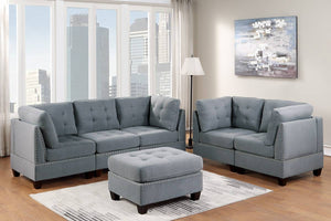 English Elm Living Tufted Corner Sofa Wedge with Linen-Look Fabric, Nailhead Trim, Rustic Wood Legs for Elegant Comfort Grey 34 L x 34 W x 17 H B011119654