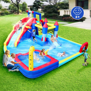 English Elm 10 in 1 Inflatable Backyard Water Park with Slide Bounce Zone Climbing Wall Pool W167790000