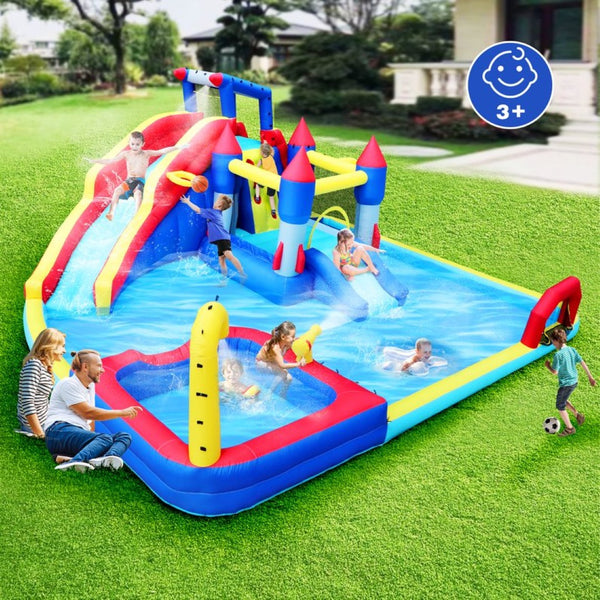 English Elm 10 in 1 Inflatable Backyard Water Park with Slide Bounce Zone Climbing Wall Pool W167790000