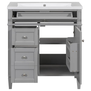 English Elm 30'' Modern Single Sink Vanity with Resin Basin Soft Close Drawers and Storage Cabinet SW000103AAE-2