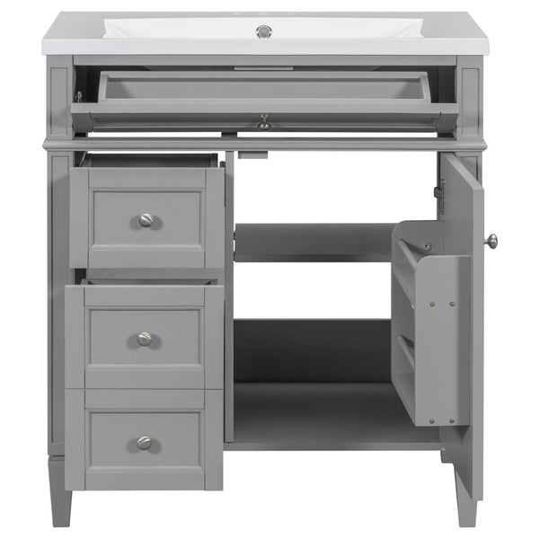 English Elm 30'' Modern Single Sink Vanity with Resin Basin Soft Close Drawers and Storage Cabinet SW000103AAE-2