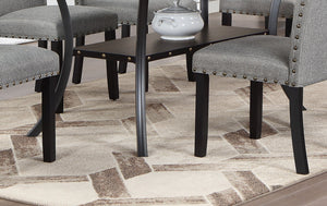 English Elm Modern Round Dining Set with Nailhead Trim and Under-Table Storage, Plush Upholstered Chairs Gray 70 L x 42 W x 6 H B011S00422