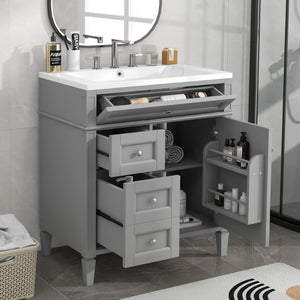 English Elm 30'' Modern Single Sink Vanity with Resin Basin Soft Close Drawers and Storage Cabinet SW000103AAE-2