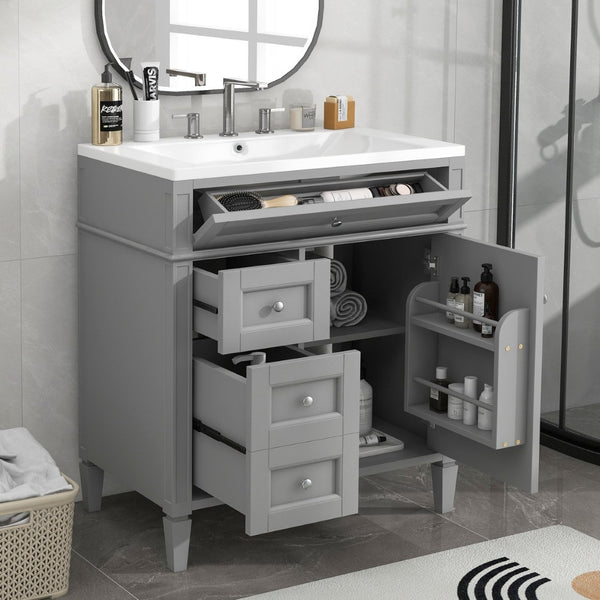 English Elm 30'' Modern Single Sink Vanity with Resin Basin Soft Close Drawers and Storage Cabinet SW000103AAE-2