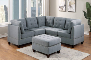 English Elm Living Tufted Corner Sofa Wedge with Linen-Look Fabric, Nailhead Trim, Rustic Wood Legs for Elegant Comfort Grey 34 L x 34 W x 17 H B011119654