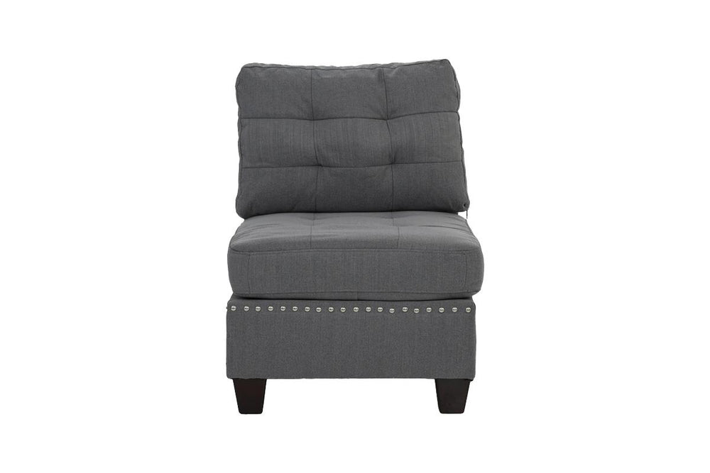 English Elm Living Tufted Corner Sofa Wedge with Linen-Look Fabric, Nailhead Trim, Rustic Wood Legs for Elegant Comfort Grey 34 L x 27 W x 15 H B011119655