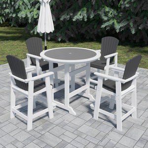 English Elm HDPE High Top Patio Bar Table Set for 4 White & Gray – Durable Outdoor HDPE Dining Table and 4 Chairs W1209S00016