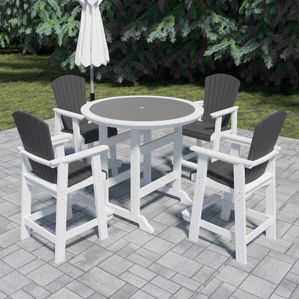 English Elm HDPE High Top Patio Bar Table Set for 4 White & Gray – Durable Outdoor HDPE Dining Table and 4 Chairs W1209S00016