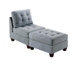English Elm Living Tufted Ottoman Grey Linen-Look Cushion Nailhead Trim Wooden Legs Rustic 32"x26"x19" Stylish Seating B011119656