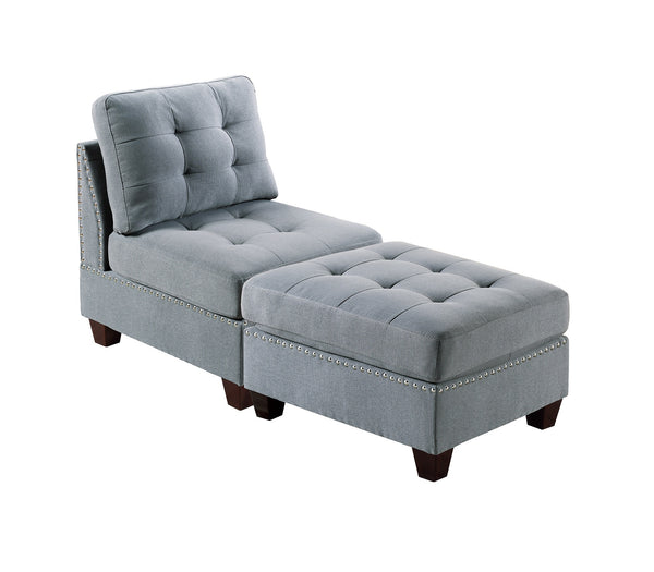 English Elm Living Tufted Ottoman Grey Linen-Look Cushion Nailhead Trim Wooden Legs Rustic 32"x26"x19" Stylish Seating B011119656