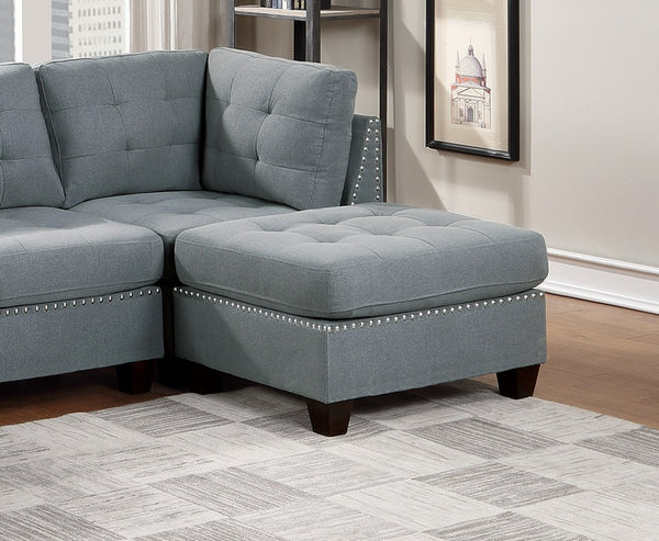 English Elm Modular Sectional 6-Piece U-Shaped Sofa Set In Gray Linen With Tufted Cushions & Nailhead Trim B011S00417