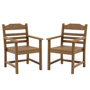 English Elm Patio HIPS Outdoor Dining Chair Set of 2 with Armrests, Imitation Wood Grain Teak Finish, UV-Protected Comfort Light Teak W1209107725