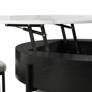 English Elm Modern Round Lift Top Coffee Table with Hidden Storage and Three Nesting Ottomans CH265770AAB