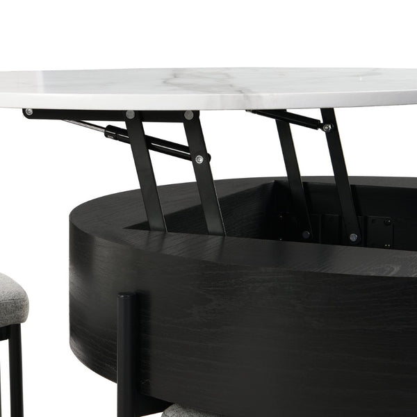 English Elm Modern Round Lift Top Coffee Table with Hidden Storage and Three Nesting Ottomans CH265770AAB