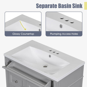 English Elm 30'' Modern Single Sink Vanity with Resin Basin Soft Close Drawers and Storage Cabinet SW000103AAE-2