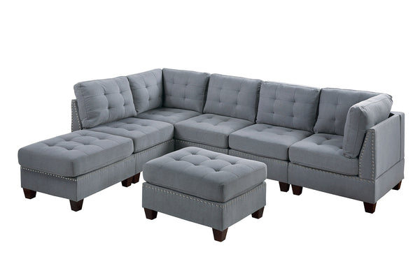 English Elm Contemporary Modular Sectional 7Pc Set - Versatile Gray Linen Living Room Furniture With Tufted Design B011S00419