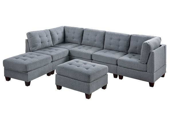 English Elm Living Tufted Corner Sofa Wedge with Linen-Look Fabric, Nailhead Trim, Rustic Wood Legs for Elegant Comfort Grey 34 L x 34 W x 17 H B011119654