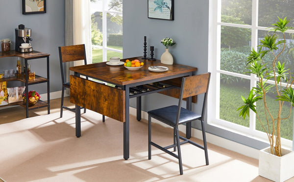 English Elm Folding Drop Leaf Dining Table Rustic Brown Steel Frame Seats Six Space Saving W1162104704