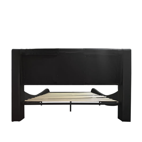 English Elm Faux Leather Platform Bed Frame With Bluetooth Speakers, Led Lighting, Massage & Usb Charging Hub W1360S00008